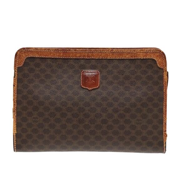 CELINE Macadam Canvas Clutch Bag Pvc Leather Brown Gold - Picture 13 of 16